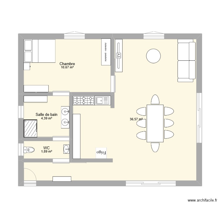 Module de base. Plan de 4 pièces et 54 m2