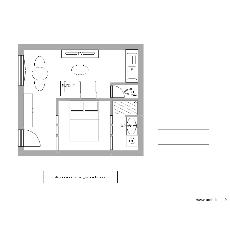 XROUSSE. Plan de 2 pièces et 19 m2