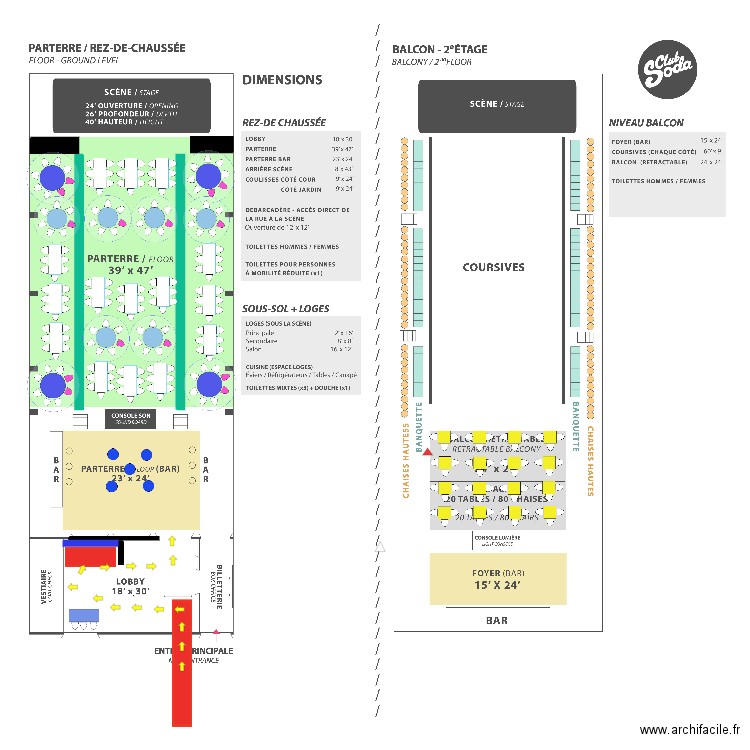 Plan de salle Club Soda 10082023. Plan de 0 pièce et 0 m2