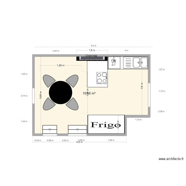 Cuisine + salle à manger + meubles. Plan de 0 pièce et 0 m2