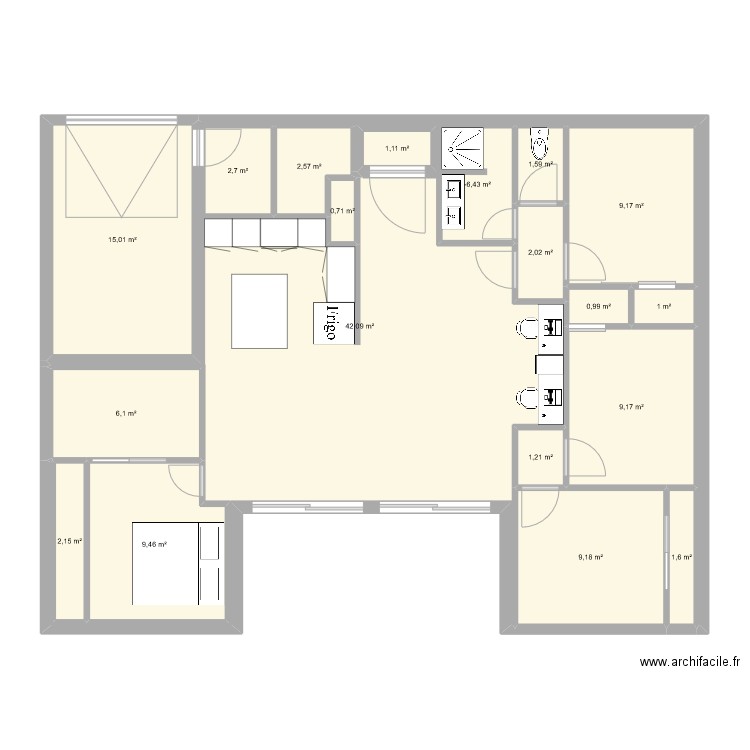 lachapelle3. Plan de 19 pièces et 132 m2