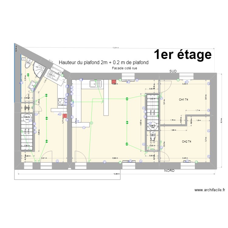 1er aménagév3 electricité cuisines et sdb. Plan de 0 pièce et 0 m2