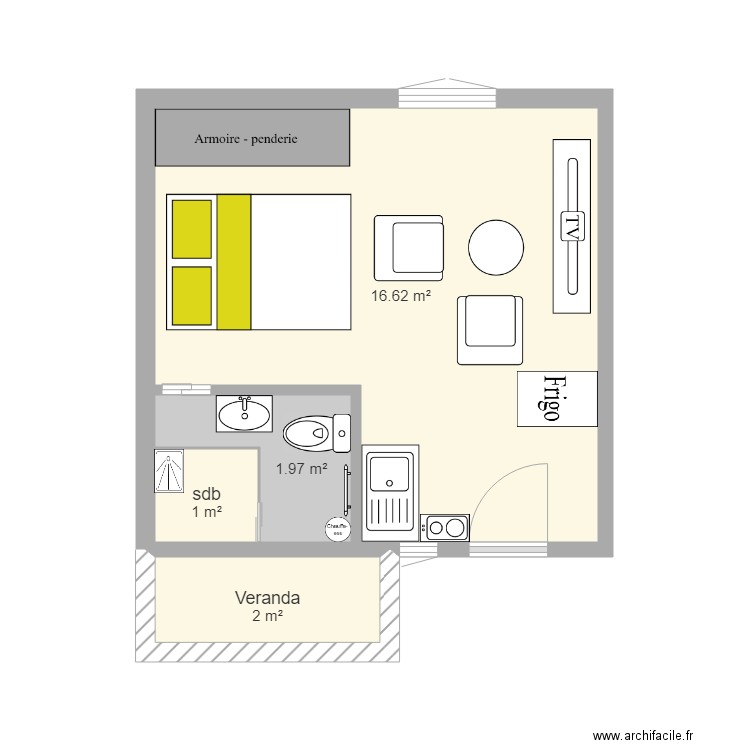 Chambre moderne kribi 1 Anitech. Plan de 0 pièce et 0 m2