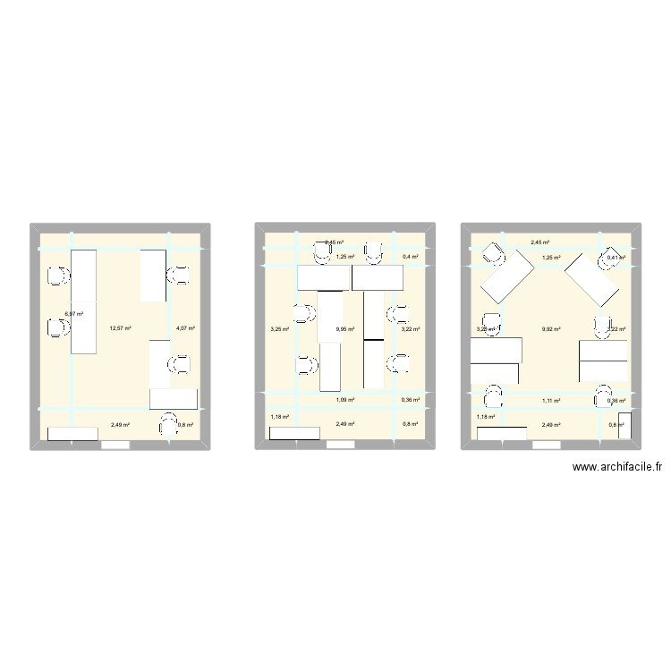 Bureaux. Plan de 27 pièces et 80 m2