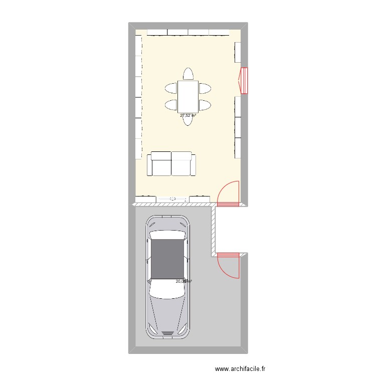 Amenagement. Plan de 2 pièces et 48 m2