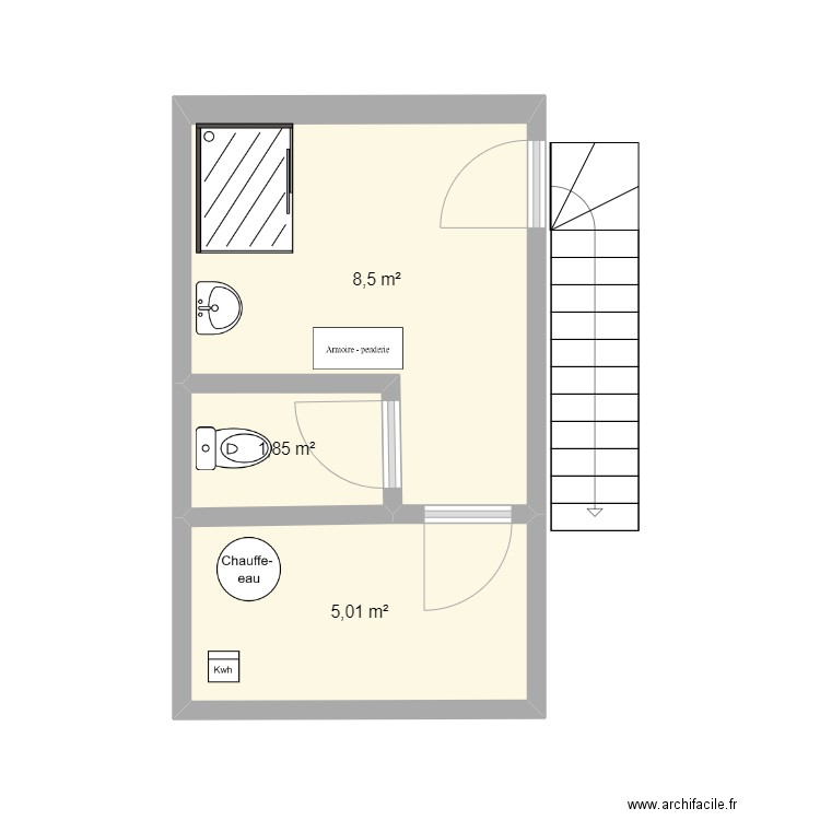 refectoire 1er etage. Plan de 3 pièces et 15 m2