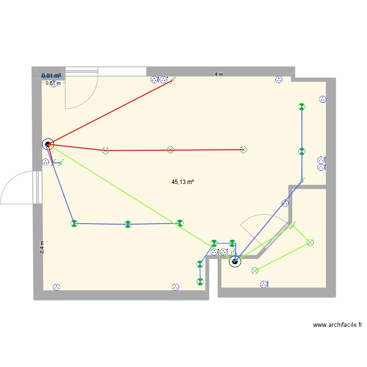 salle de repos elec. Plan de 2 pièces et 45 m2