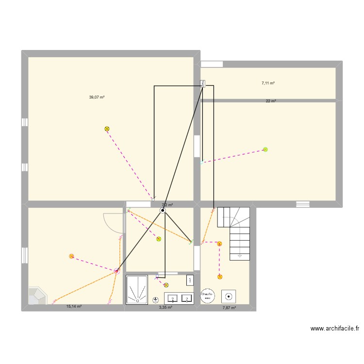 étage sonnac éclairage. Plan de 7 pièces et 102 m2