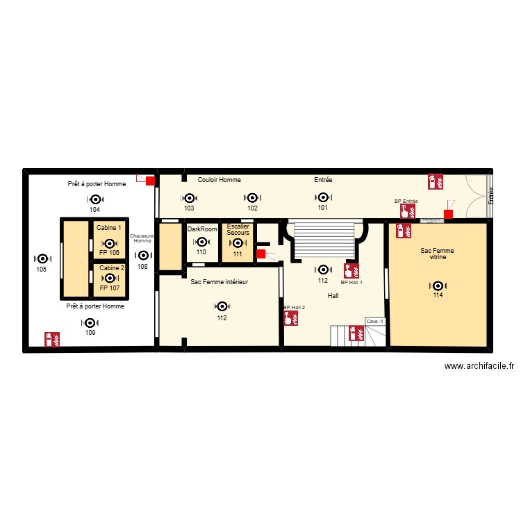 PLAN IMPLANTATION REZ INCENDIE GUCCI. Plan de 11 pièces et 119 m2