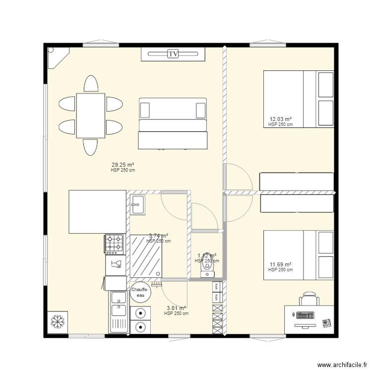 maison1. Plan de 6 pièces et 62 m2