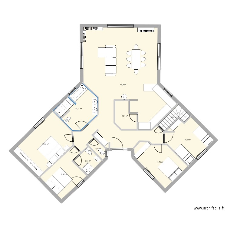 rch. Plan de 10 pièces et 141 m2