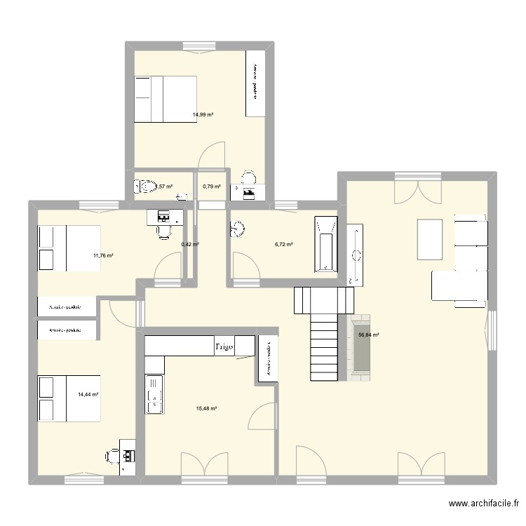 Extension maison V2. Plan de 9 pièces et 123 m2