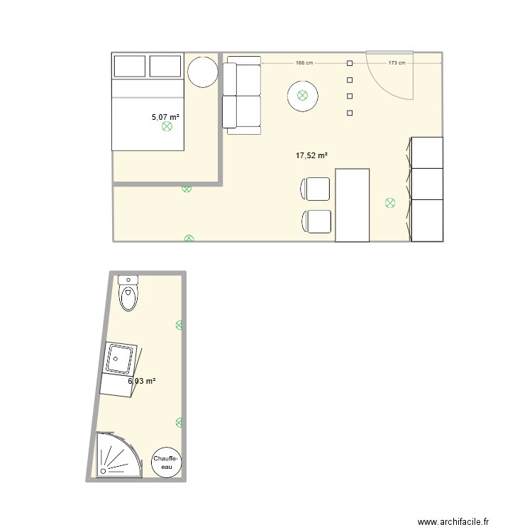 Nîmes. Plan de 3 pièces et 29 m2