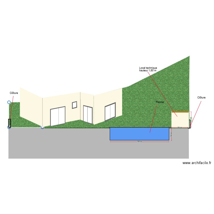 coupe piscine. Plan de 0 pièce et 0 m2