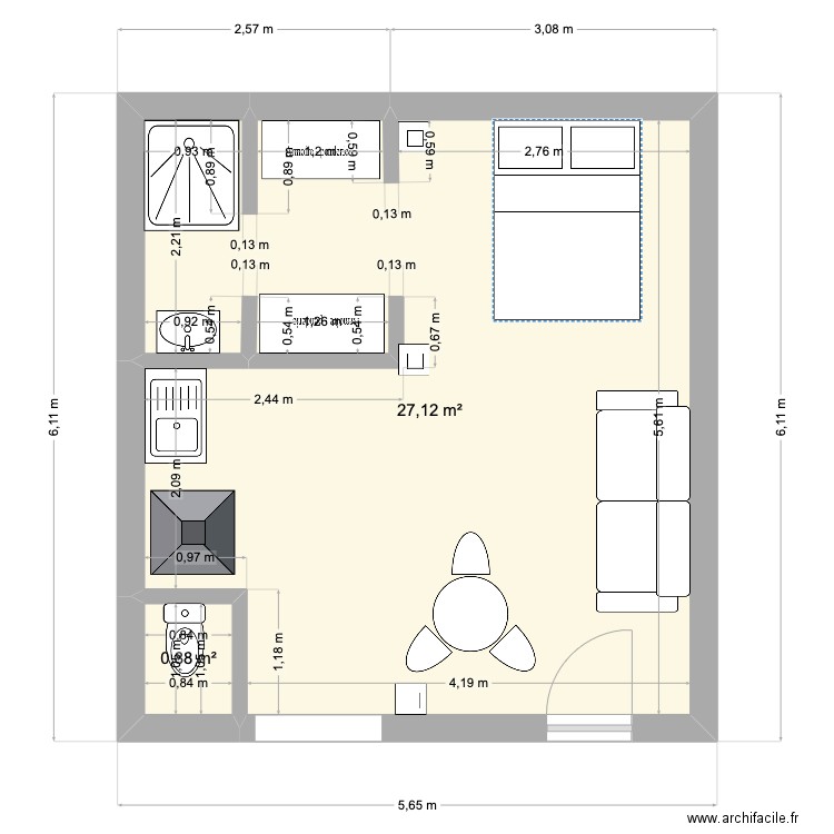 Dépendance 1. Plan de 2 pièces et 28 m2