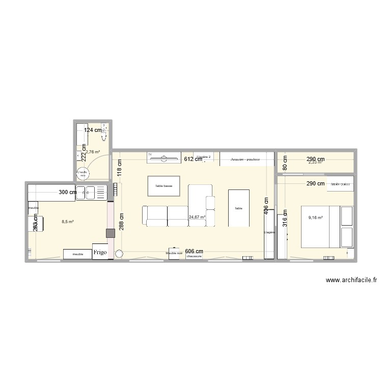 Lamorlaye_vide. Plan de 5 pièces et 47 m2