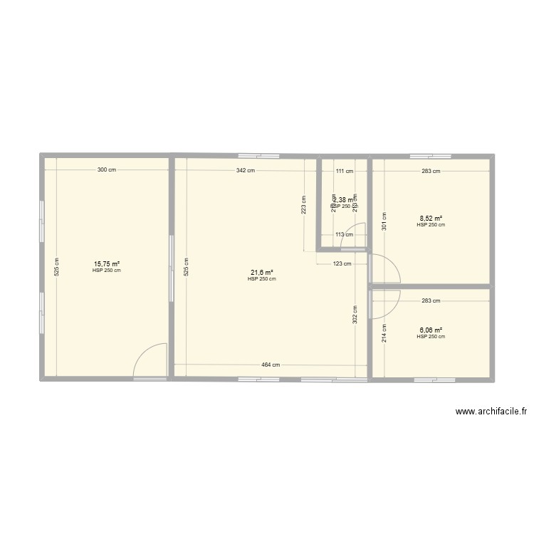 Petit Parawié. Plan de 5 pièces et 54 m2