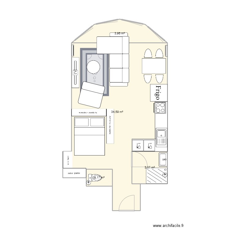 raspail. Plan de 4 pièces et 43 m2