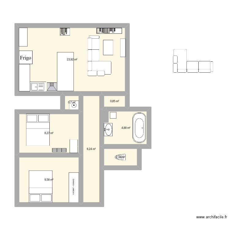 Django. Plan de 8 pièces et 56 m2