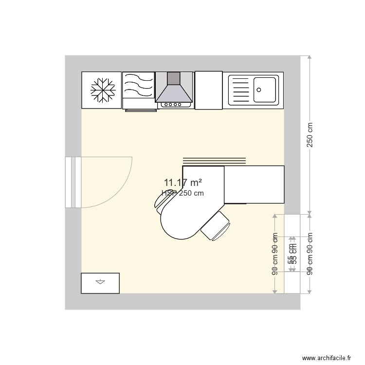 Cuisine studio. Plan de 0 pièce et 0 m2