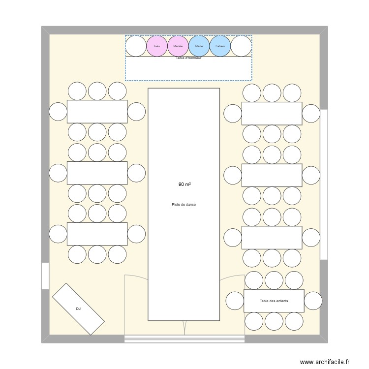 Mariage 2026 V2. Plan de 1 pièce et 90 m2