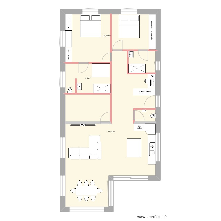 Maison 4. Plan de 3 pièces et 116 m2