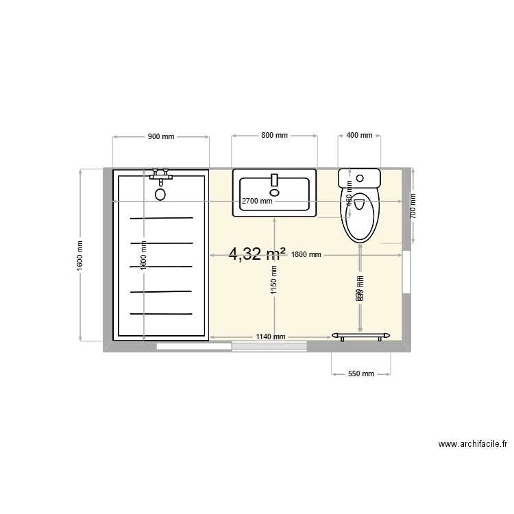 Plan SDB. Plan de 1 pièce et 4 m2