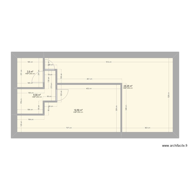 1er Etage. Plan de 4 pièces et 57 m2