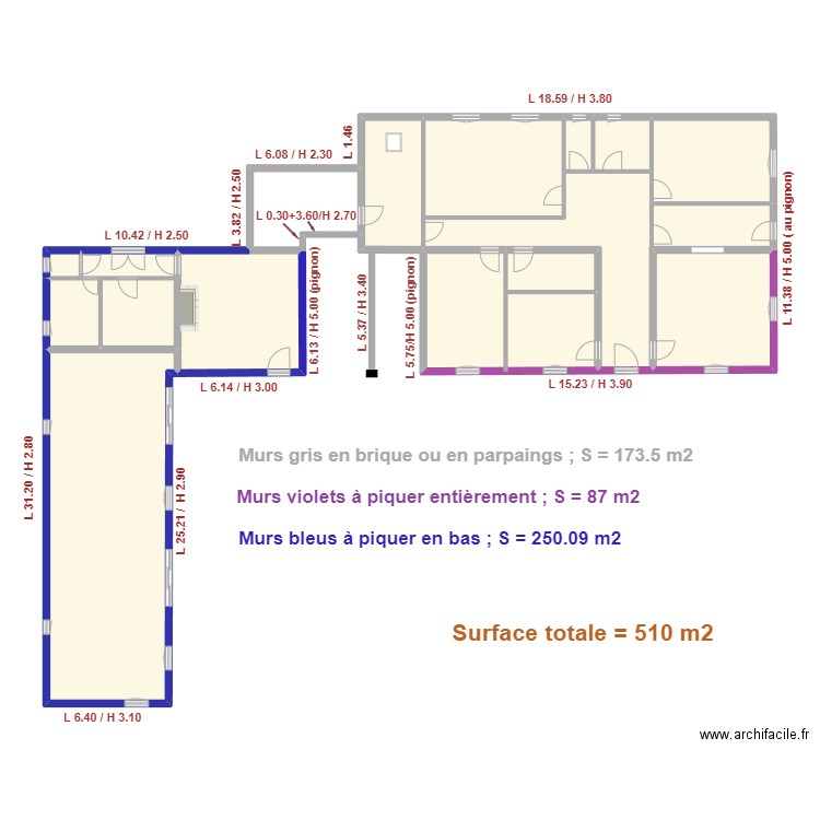 La Peyro avec cotes ext pour Sehan. Plan de 15 pièces et 279 m2