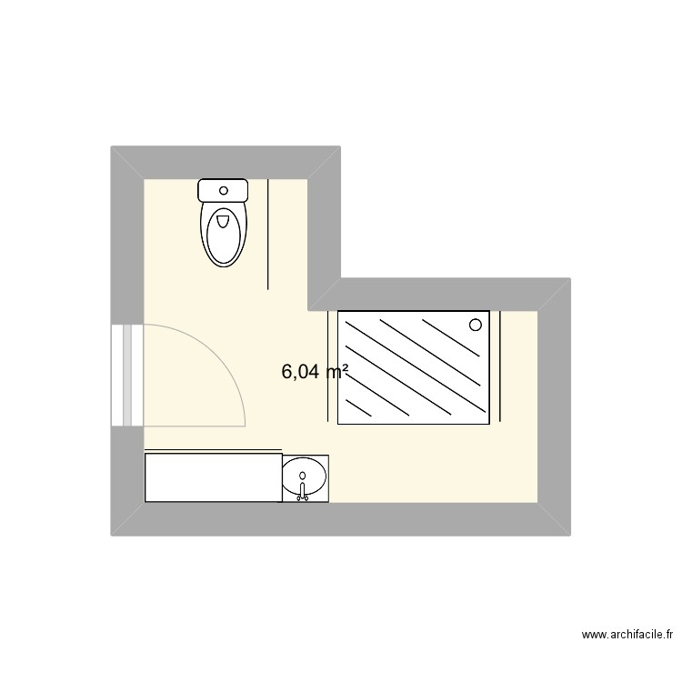 Salle de bain Folin. Plan de 1 pièce et 6 m2