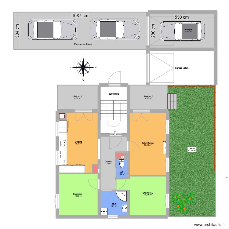 Appartement Mamie (version vente). Plan de 18 pièces et 190 m2