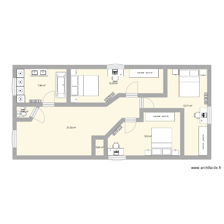 Maison2635. Plan de 7 pièces et 69 m2