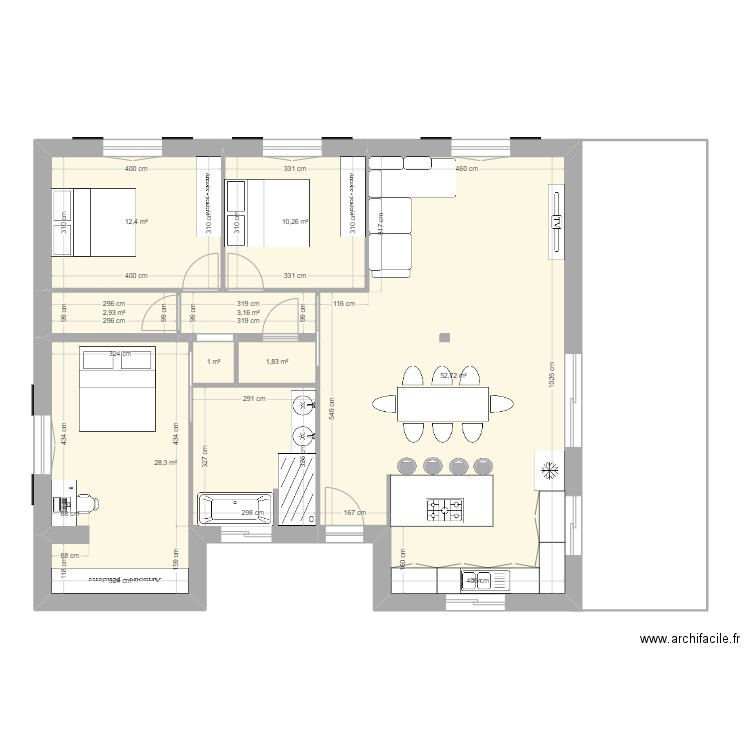 La fondue 2. Plan de 8 pièces et 113 m2