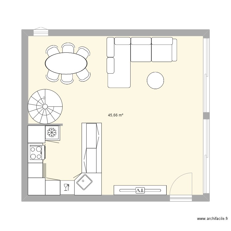 trinite rdc. Plan de 1 pièce et 46 m2