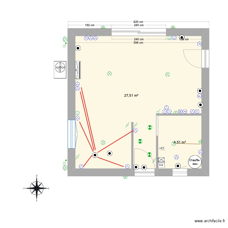 appartement martine. Plan de 2 pièces et 32 m2