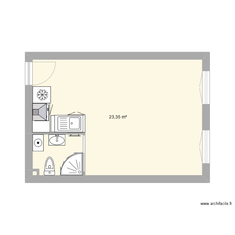 St. Antoine. Plan de 1 pièce et 23 m2