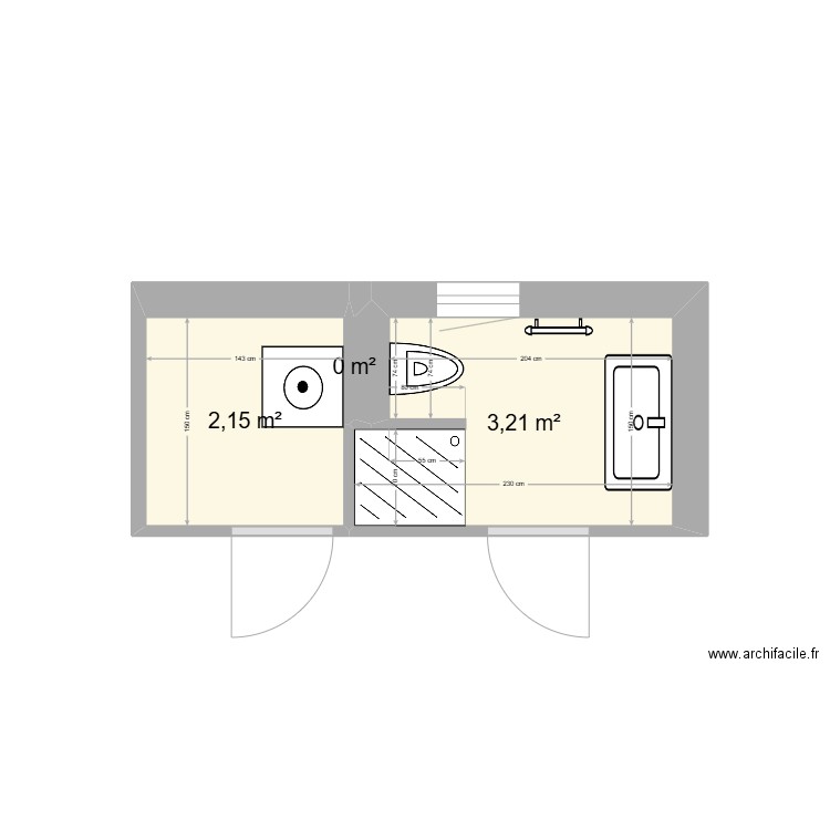 SDE RDC. Plan de 3 pièces et 5 m2