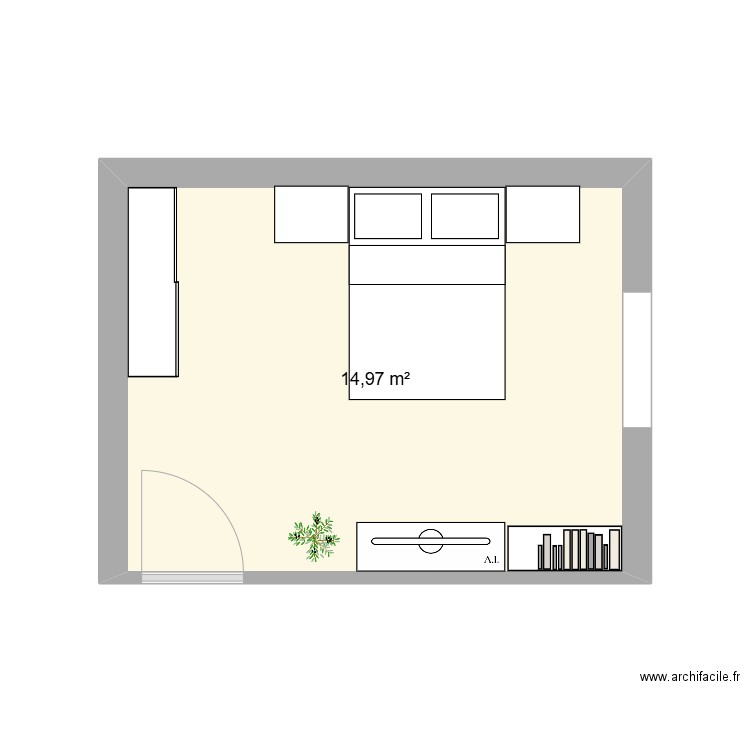 CHAMBRE. Plan de 1 pièce et 15 m2