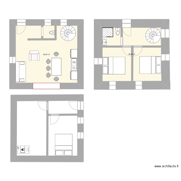 oyace. Plan de 2 pièces et 57 m2