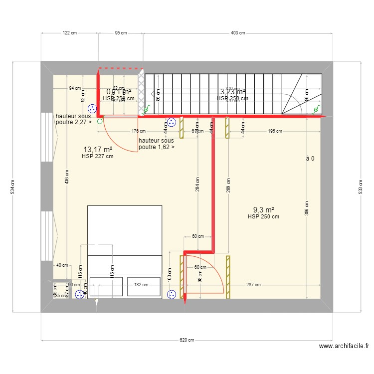 BOUSCAT R+2 cloisons porte. Plan de 4 pièces et 26 m2