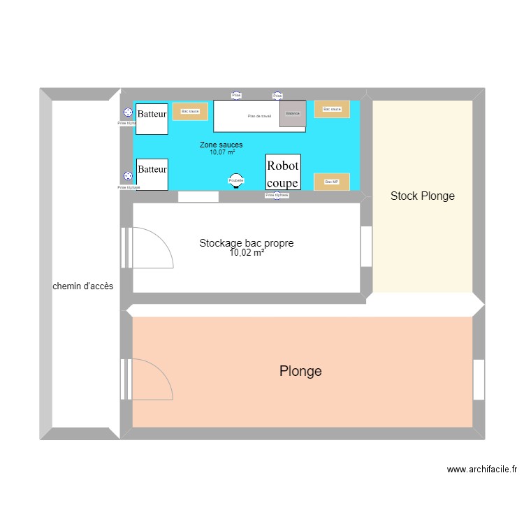 zone s. Plan de 5 pièces et 57 m2