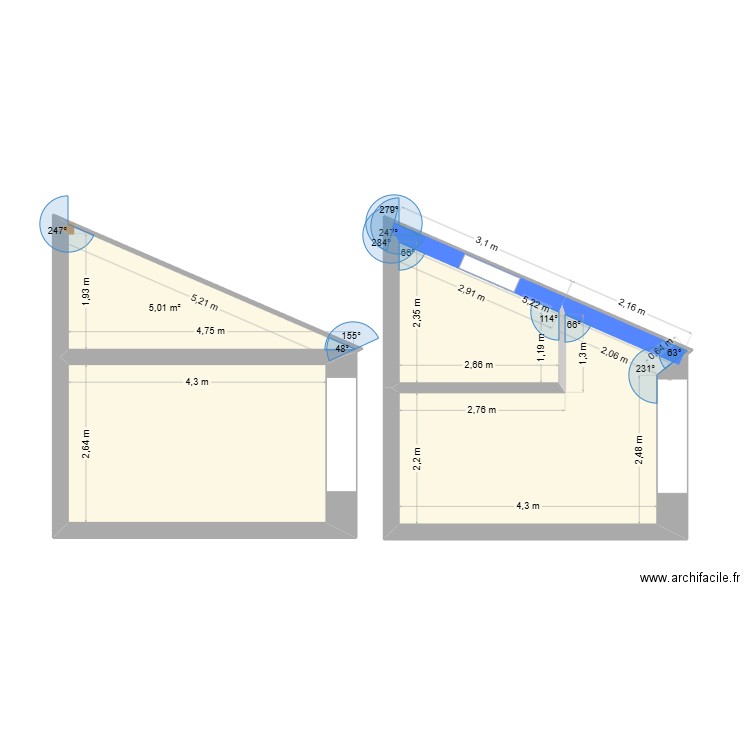 COupe plan. Plan de 4 pièces et 32 m2