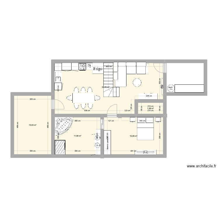 rez de chaussee. Plan de 5 pièces et 79 m2