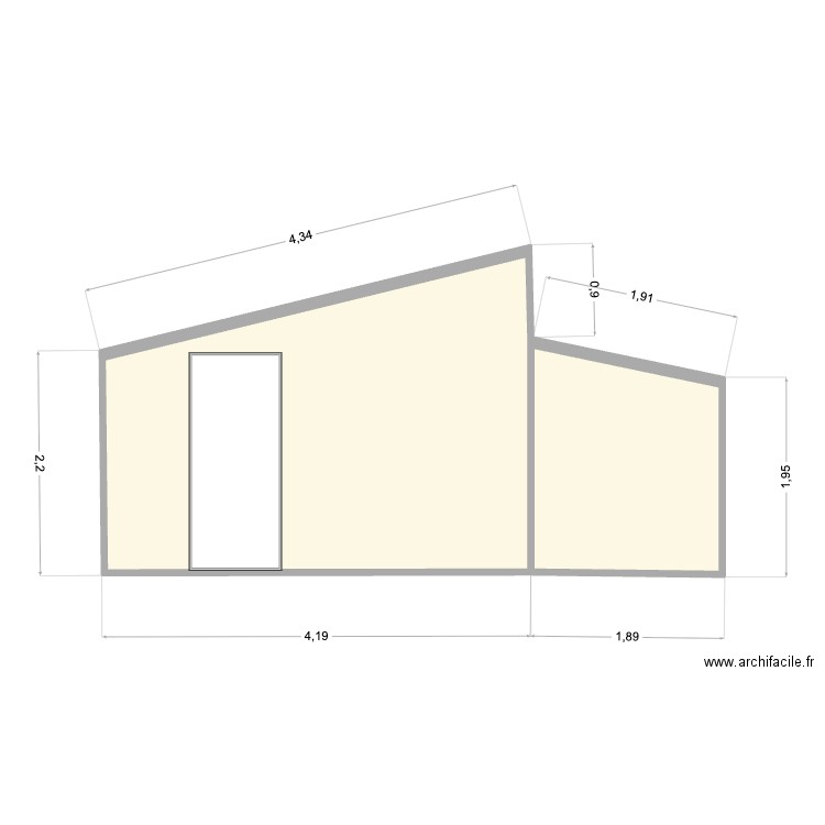 facade abri 25% 80 cm. Plan de 2 pièces et 14 m2