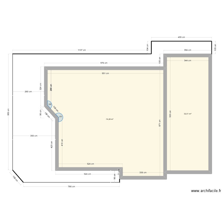 plan_terrasse. Plan de 2 pièces et 106 m2