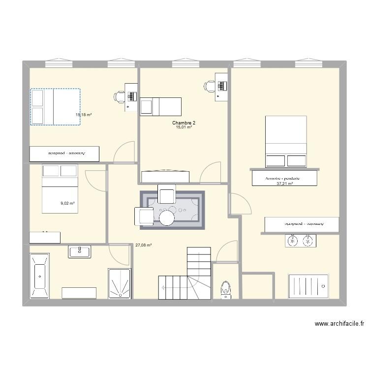 ETAGE V2. Plan de 5 pièces et 103 m2