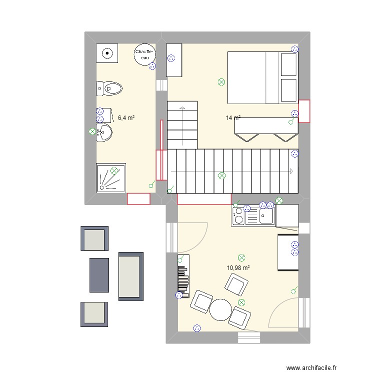 Projet de fou  wc ELEC 2. Plan de 3 pièces et 31 m2