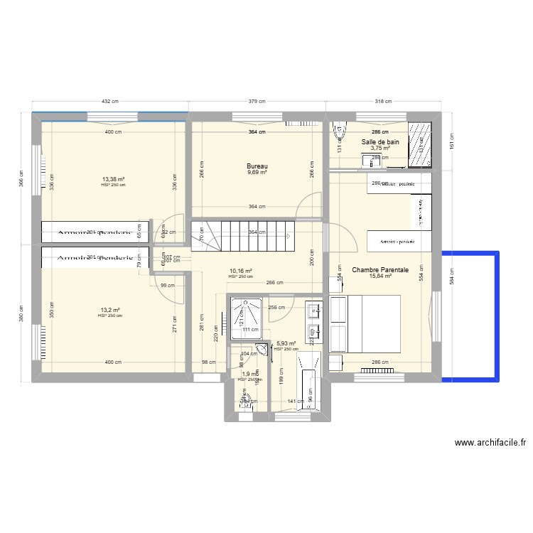 romilly-etage1-projet-5. Plan de 8 pièces et 74 m2