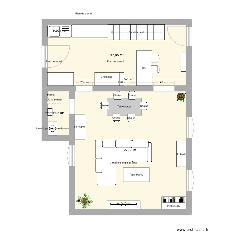 4 pinaudard salon bis. Plan de 3 pièces et 48 m2