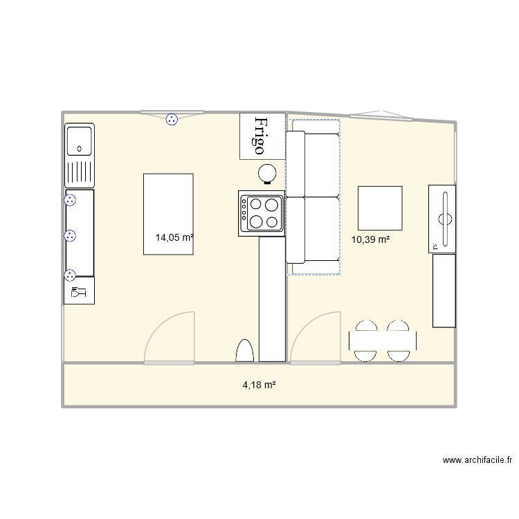 appartement. Plan de 3 pièces et 29 m2